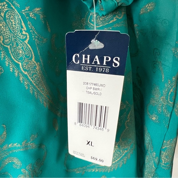 CHAPS Women’s Teal Green & Gold Semi Sheer Blouse Size XL - Picture 8 of 8
